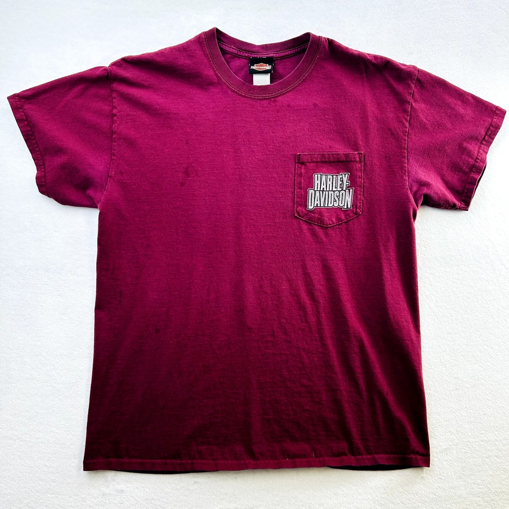 Harley Davidson Shirt Adult Large Red Motorcycle Bike Biker Spell Out Maine Mens